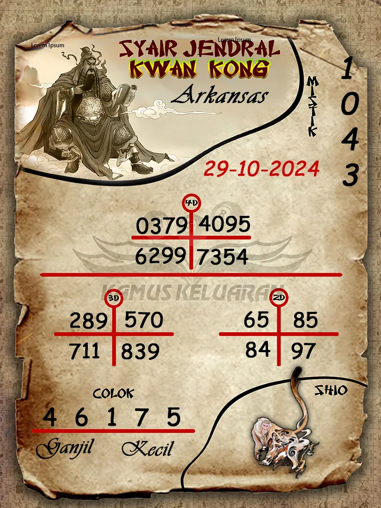 syair jendral kwan kong arkansas 29 10 2024