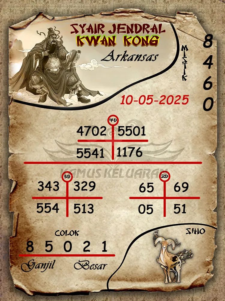 syair jendral kwan kong arkansas 10 05 2025