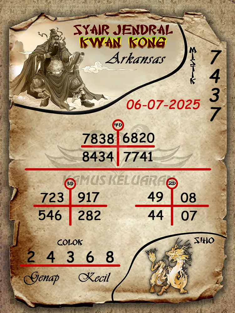 syair jendral kwan kong Arkansas 06 07 2025