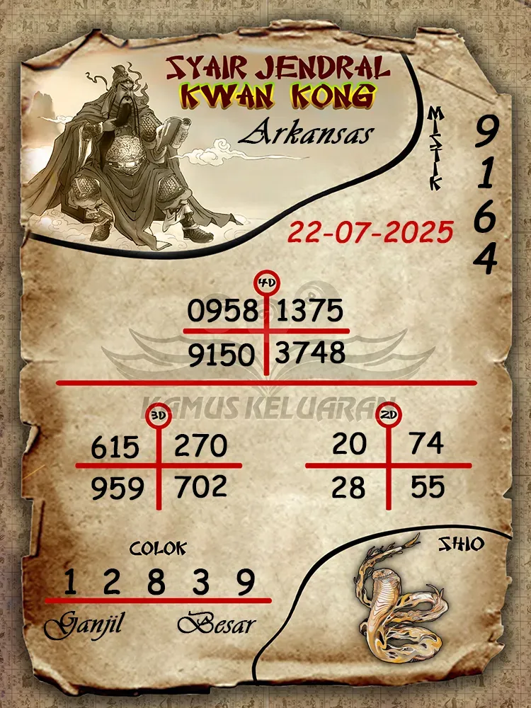 syair jendral kwan kong Arkansas 22 07 2025
