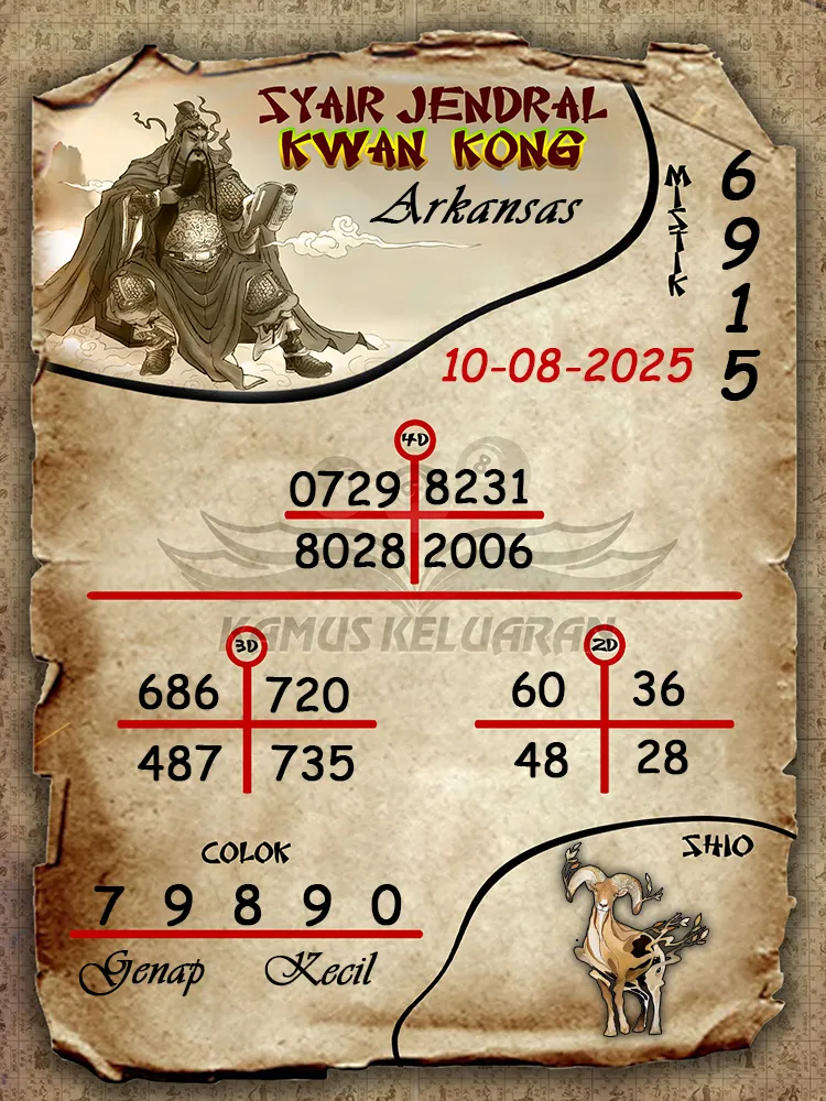 syair jendral kwan kong Arkansas 10 08 2025