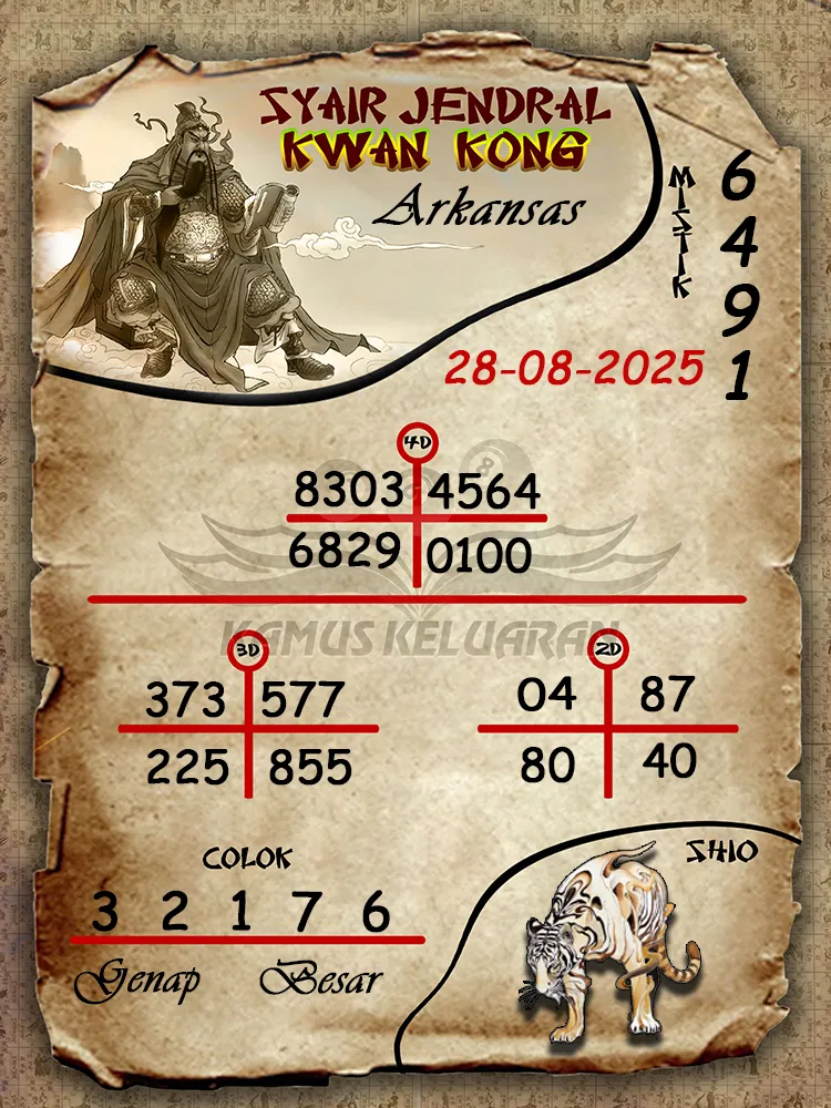 syair jendral kwan kong Arkansas 28 08 2025