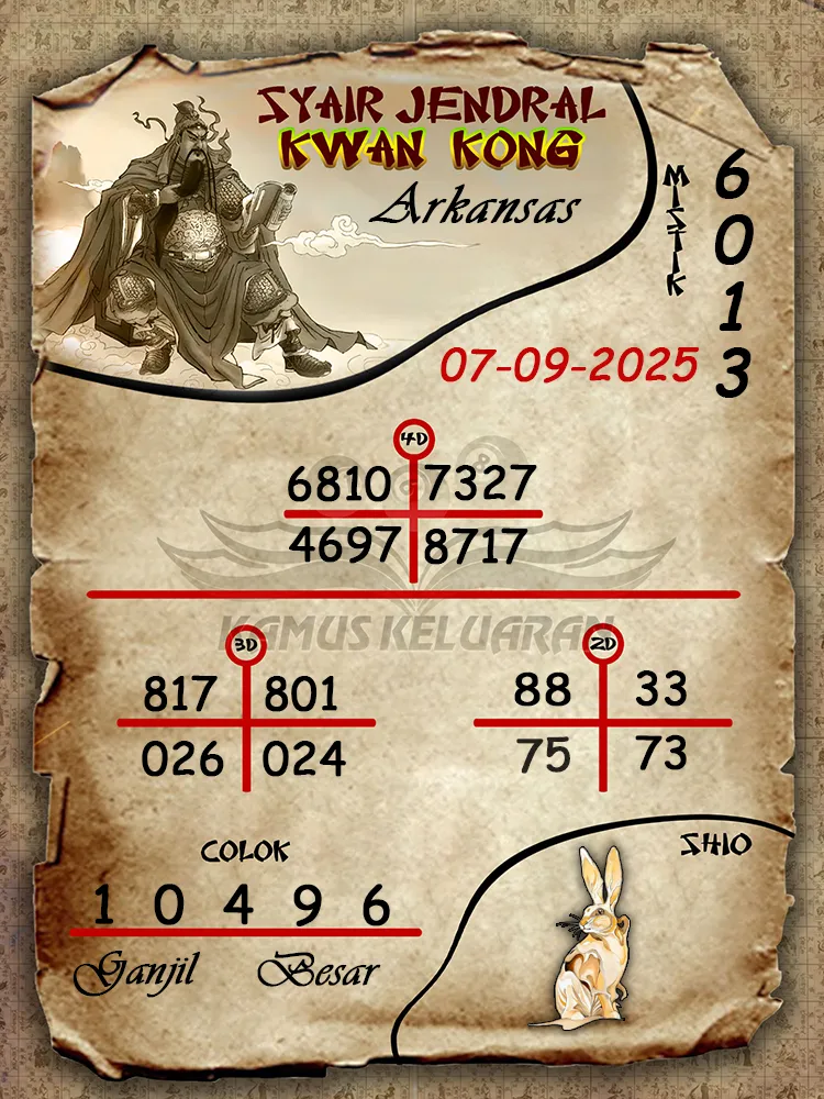 syair jendral kwan kong Arkansas 07 09 2025