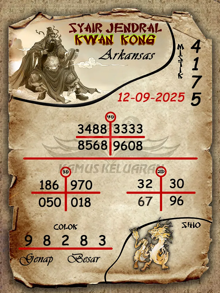 syair jendral kwan kong Arkansas 12 09 2025