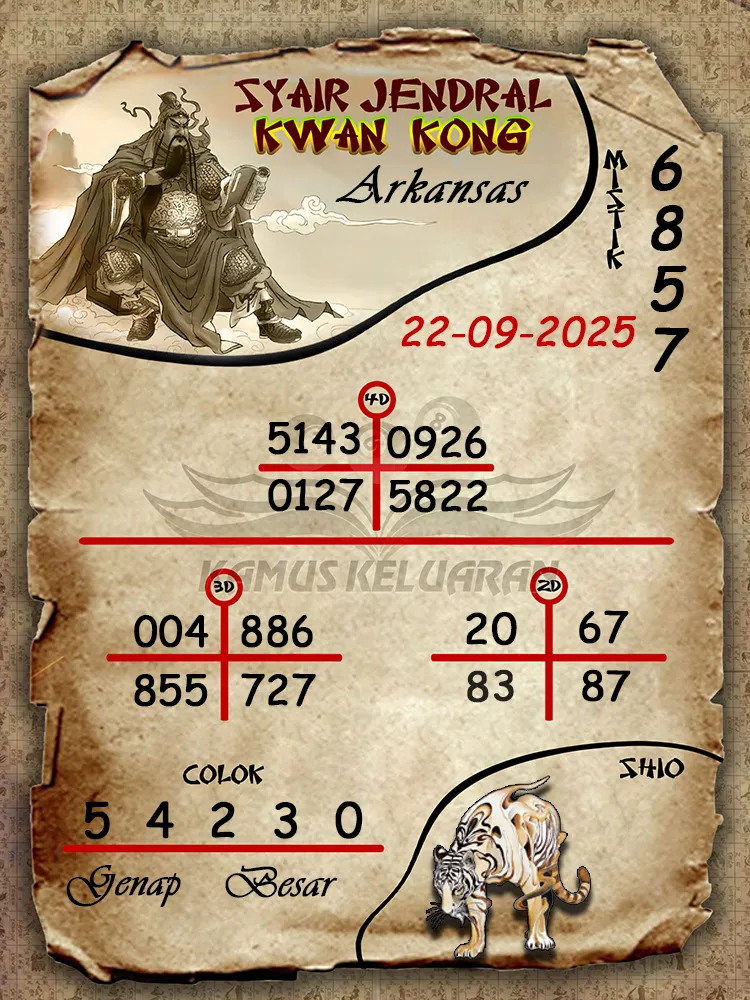 syair jendral kwan kong Arkansas 22 09 2025