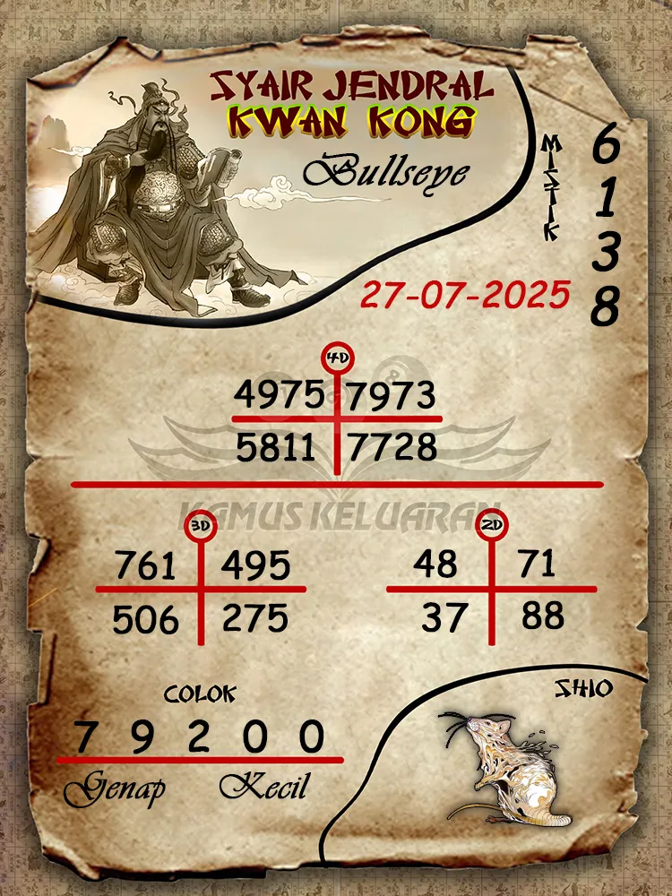 syair jendral kwan kong Bullseye 27 07 2025
