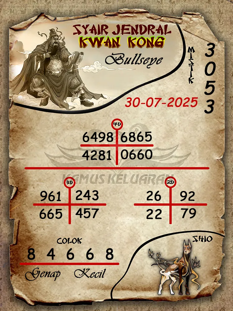 syair jendral kwan kong Bullseye 30 07 2025