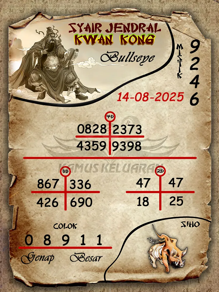 syair jendral kwan kong Bullseye 14 08 2025
