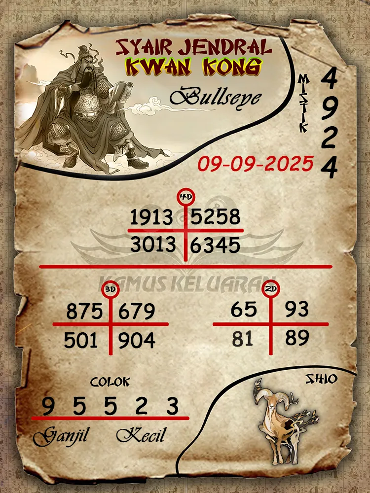 syair jendral kwan kong Bullseye 09 09 2025