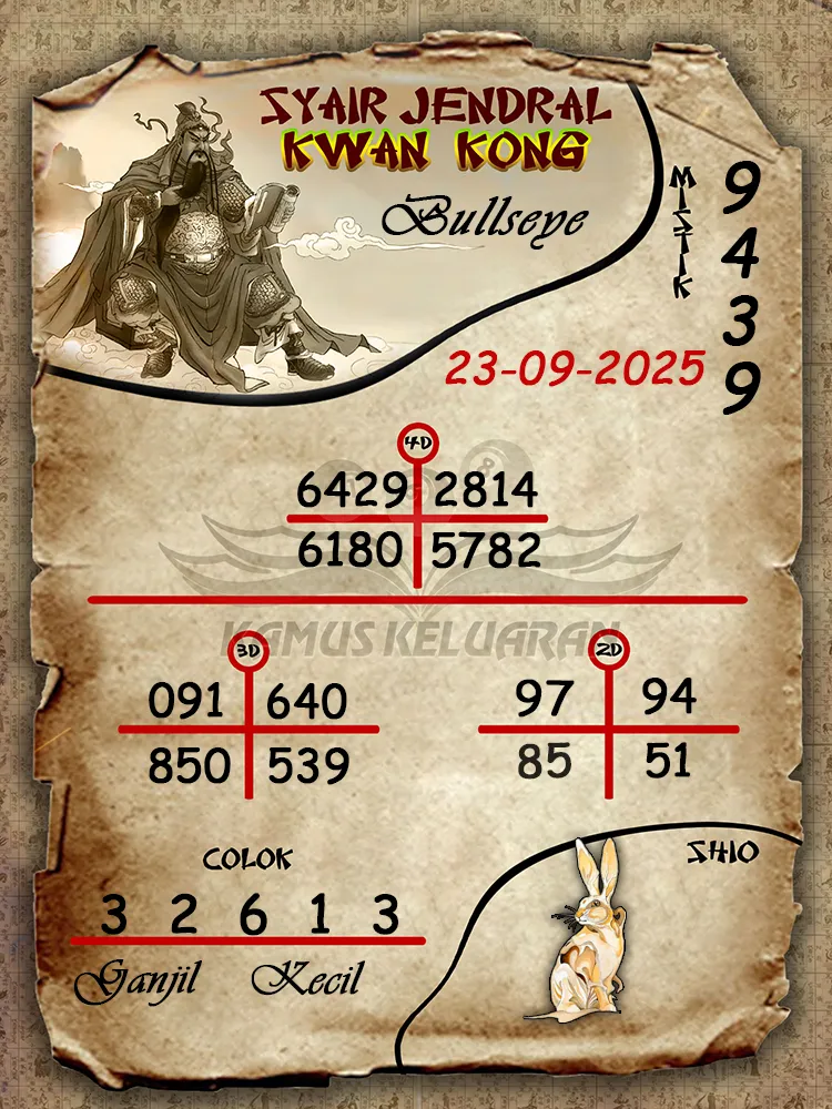 syair jendral kwan kong Bullseye 23 09 2025