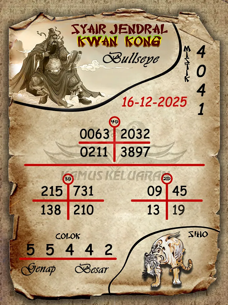 Syair Jendral Kwan Kong Bullseye 16 12 2025