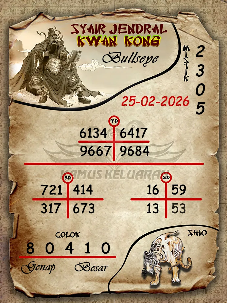 Syair Jendral Kwan Kong Bullseye 25 02 2026