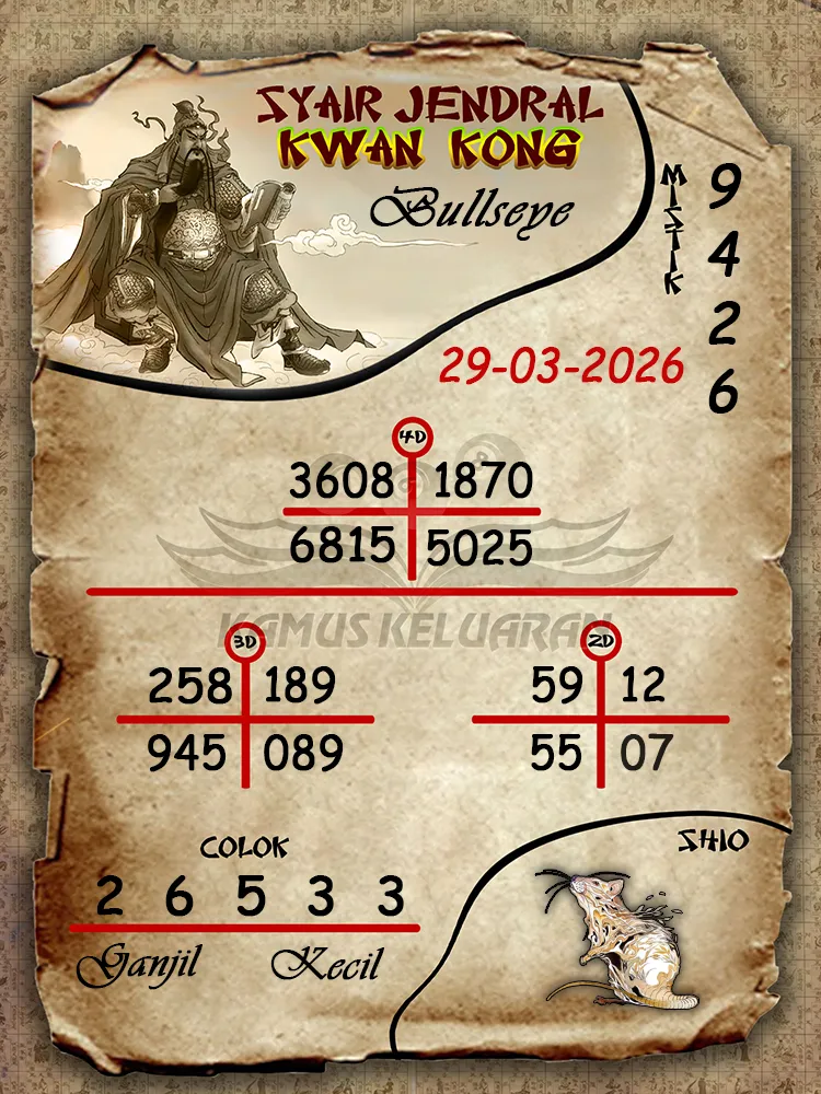 Syair Jendral Kwan Kong Bullseye 29 03 2026