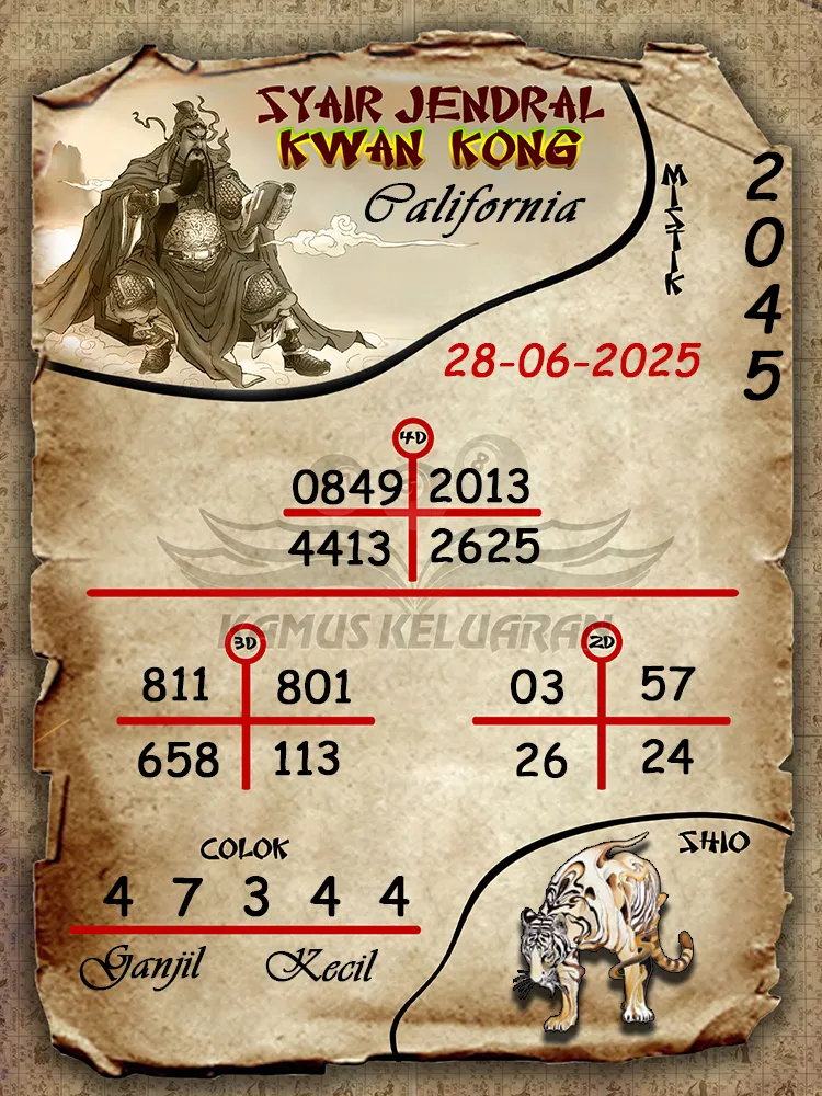 syair jendral kwan kong California 28 06 2025
