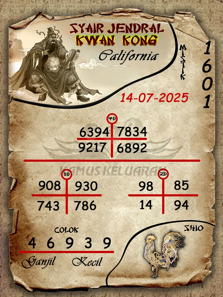 syair jendral kwan kong California 14 07 2025