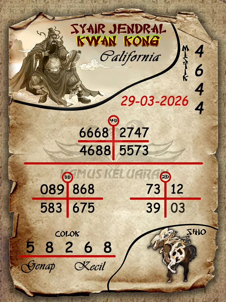 Syair Jendral Kwan Kong California 29 03 2026