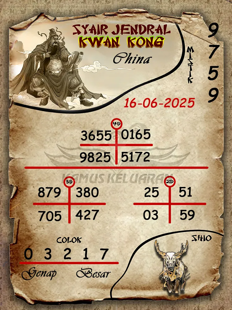 syair jendral kwan kong china 16 06 2025