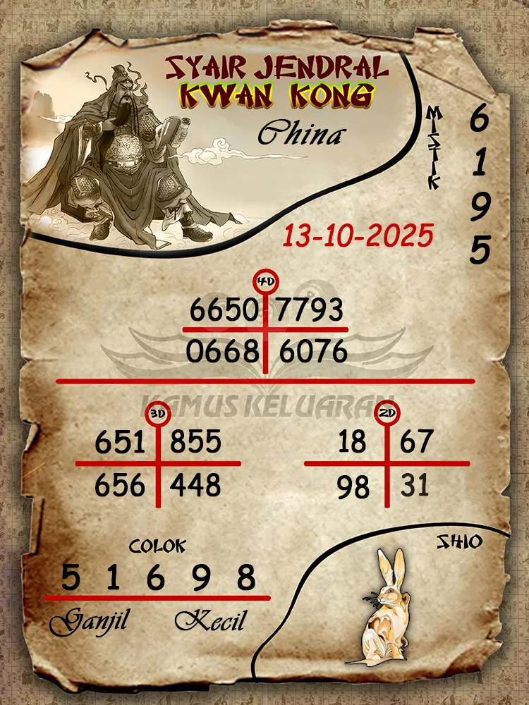 Syair Jendral Kwan Kong China 13 10 2025