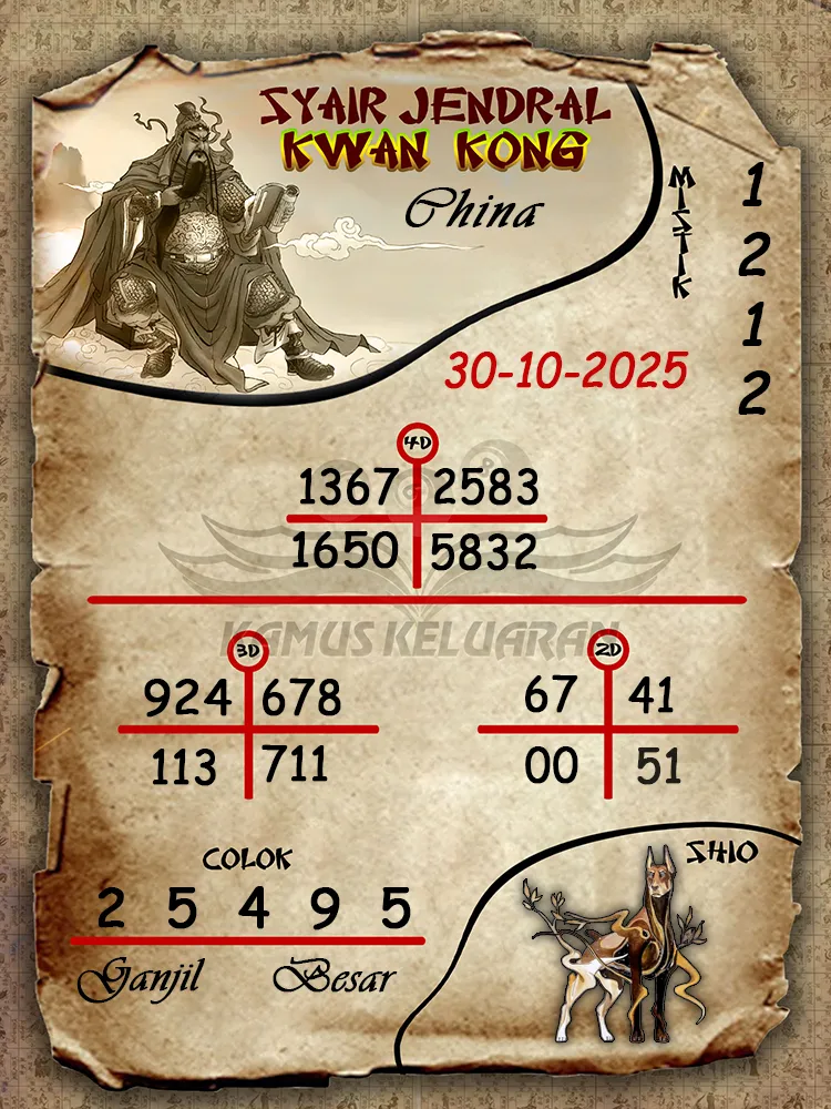 Syair Jendral Kwan Kong China 30 10 2025