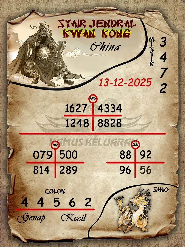 Syair Jendral Kwan Kong China 13 12 2025