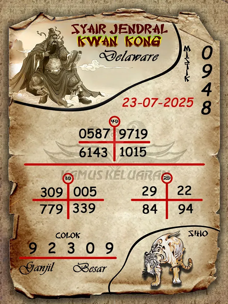 syair jendral kwan kong Delaware 23 07 2025