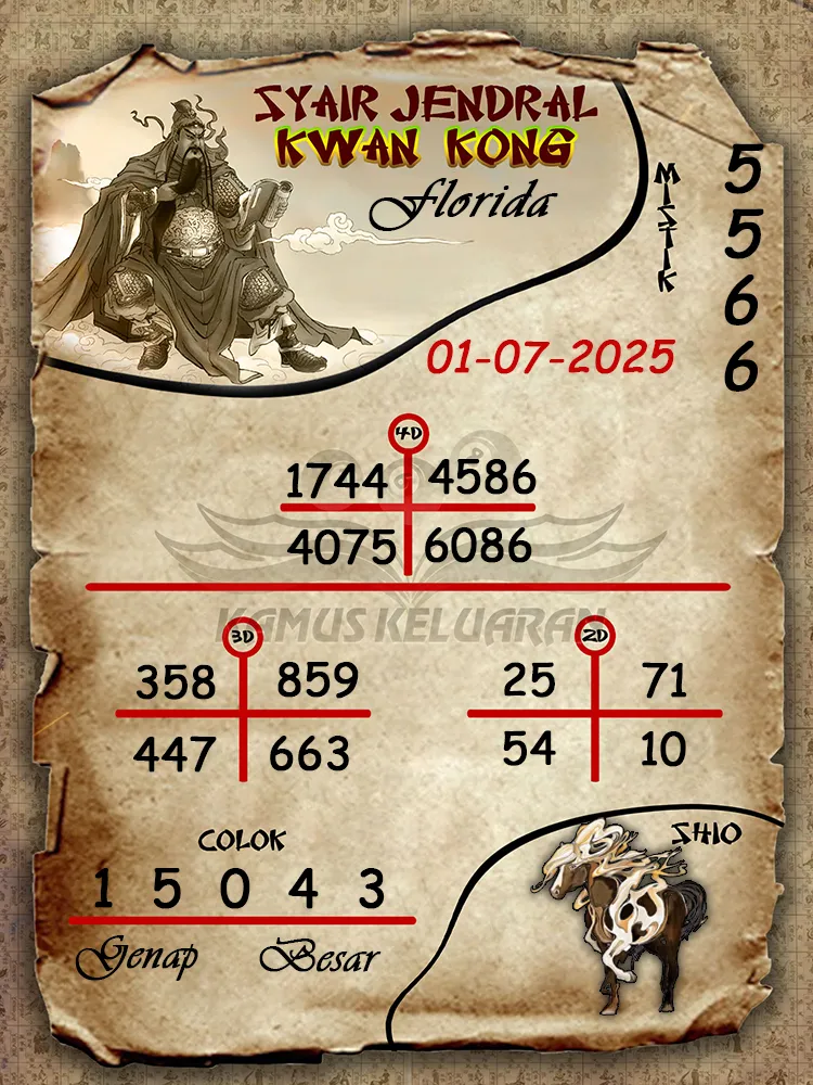 syair jendral kwan kong Florida 01 07 2025