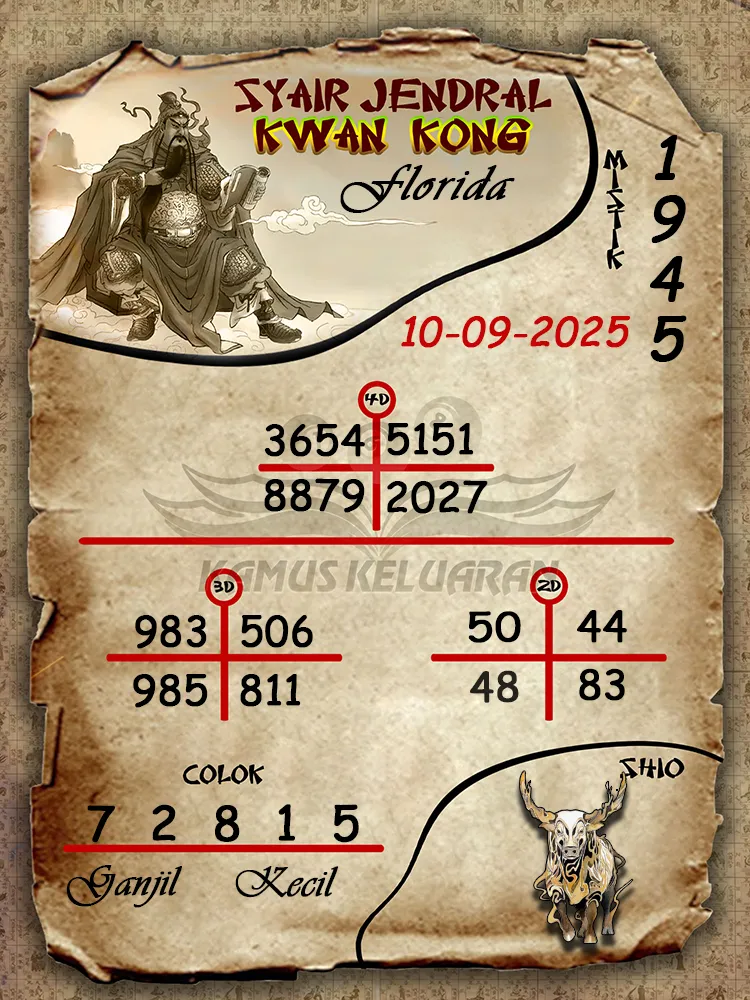 syair jendral kwan kong Florida 10 09 2025