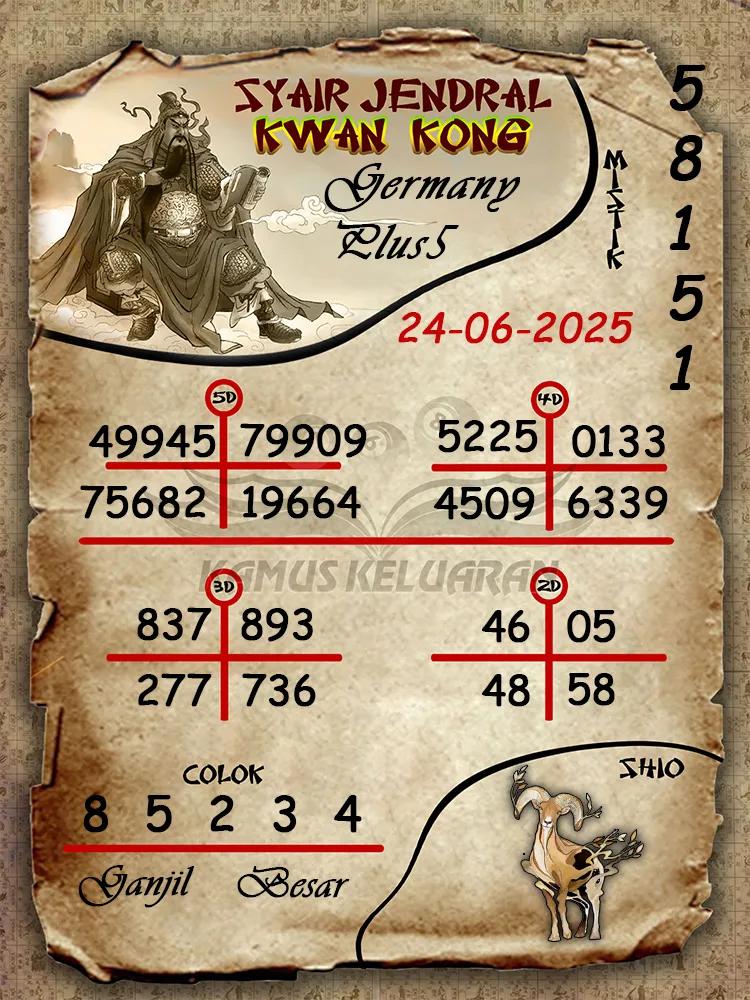 syair jendral kwan kong germany plus5 24 06 2025