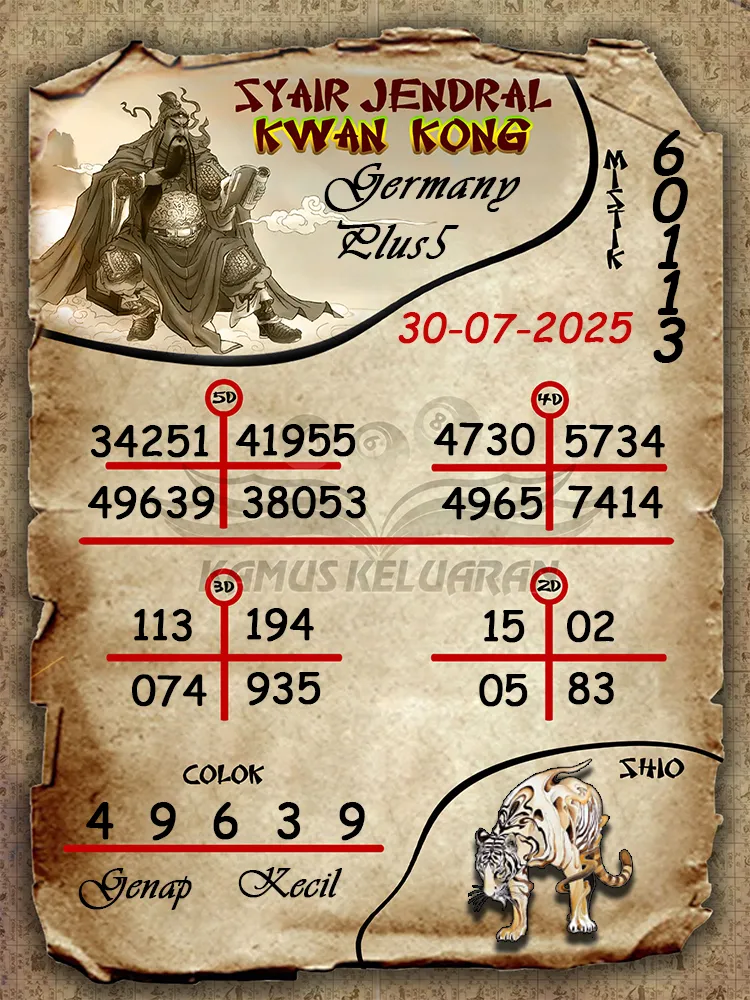 syair jendral kwan kong Germany Plus5 30 07 2025