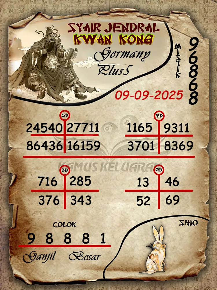 syair jendral kwan kong Germany Plus5 09 09 2025