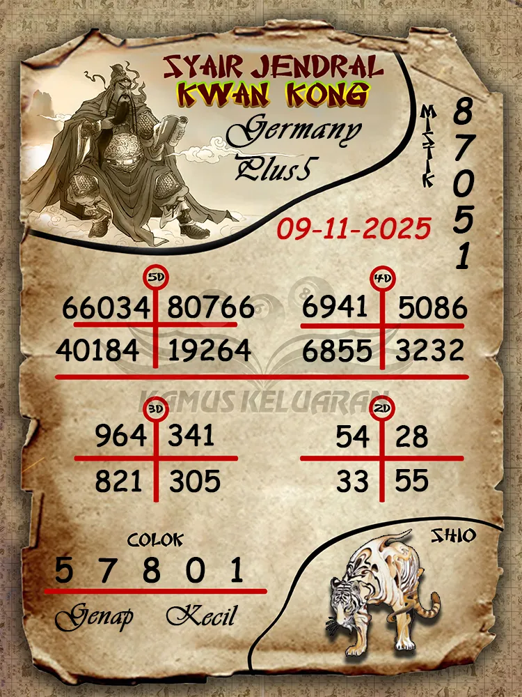 Syair Jendral Kwan Kong Germany Plus5 09 11 2025