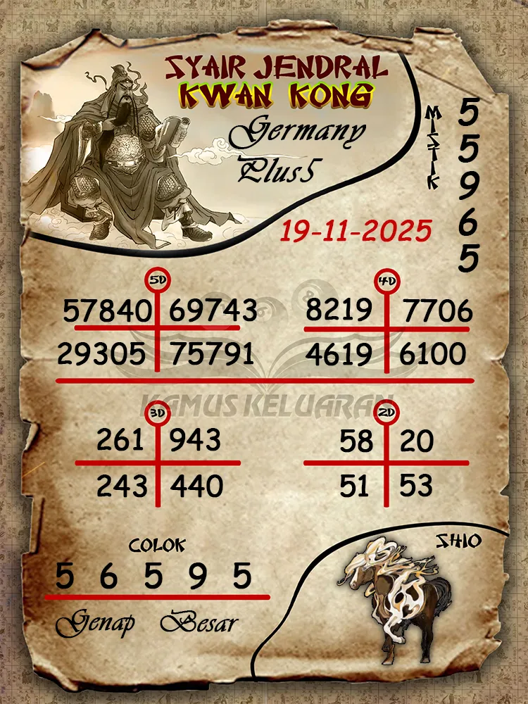 Syair Jendral Kwan Kong Germany Plus5 19 11 2025