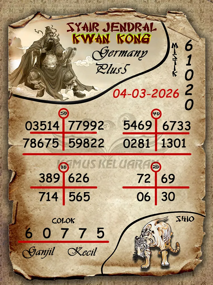 Syair Jendral Kwan Kong Germany Plus5 04 03 2026