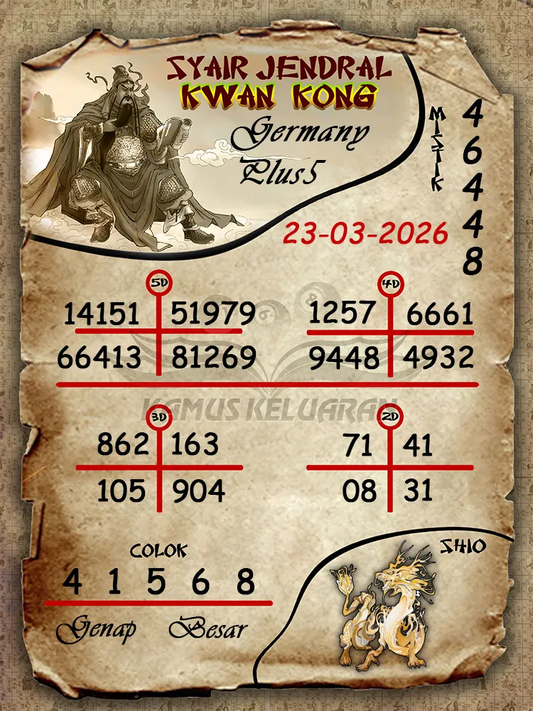 Syair Jendral Kwan Kong Germany Plus5 23 03 2026