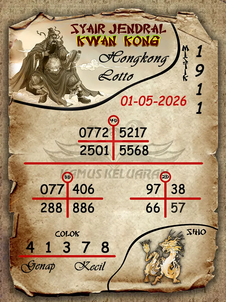 Syair Jendral Kwan Kong Hongkong Lotto 01 05 2026