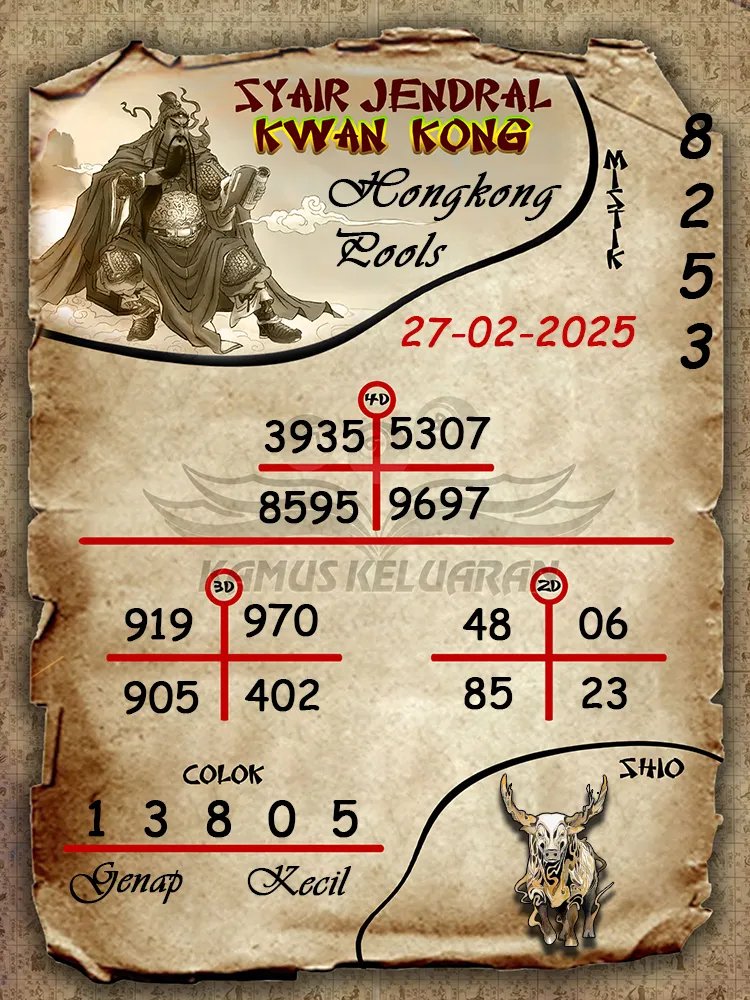 syair jendral kwan kong hongkong pools 27 02 2025