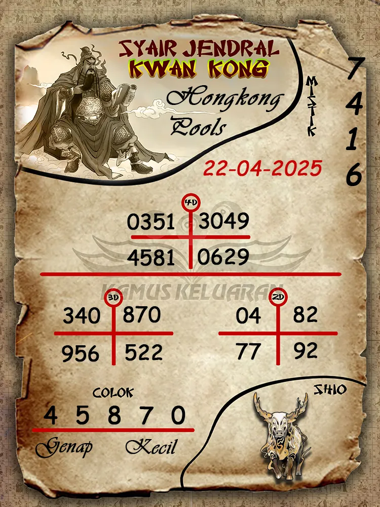 syair jendral kwan kong hongkong pools 22 04 2025