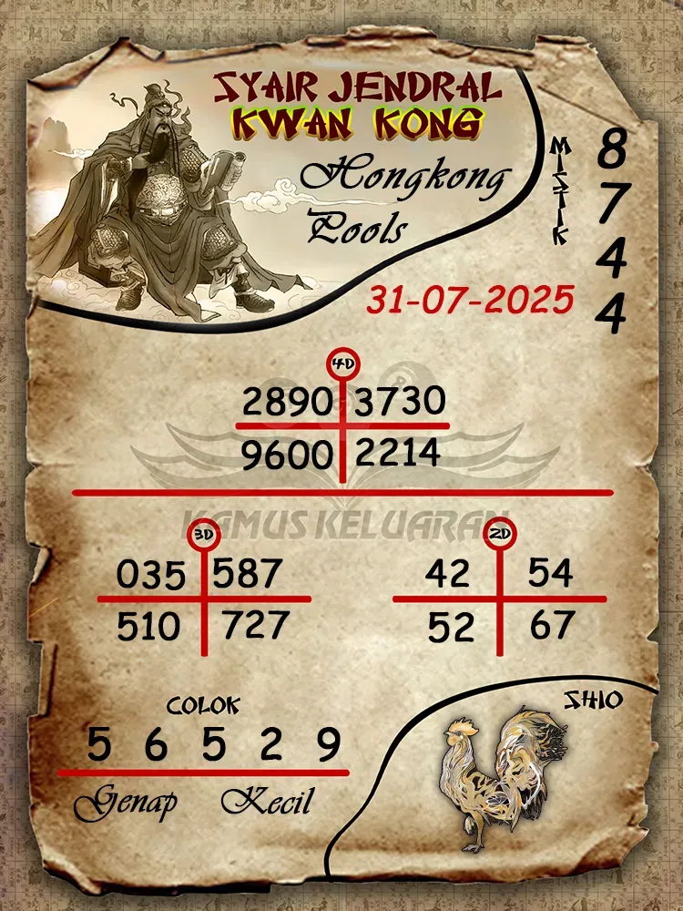 syair jendral kwan kong Hongkong Pools 31 07 2025