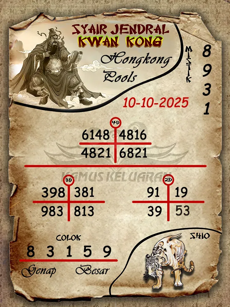Syair Jendral Kwan Kong Hongkong Pools 10 10 2025