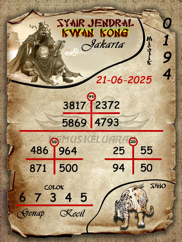 syair jendral kwan kong jakarta 21 06 2025
