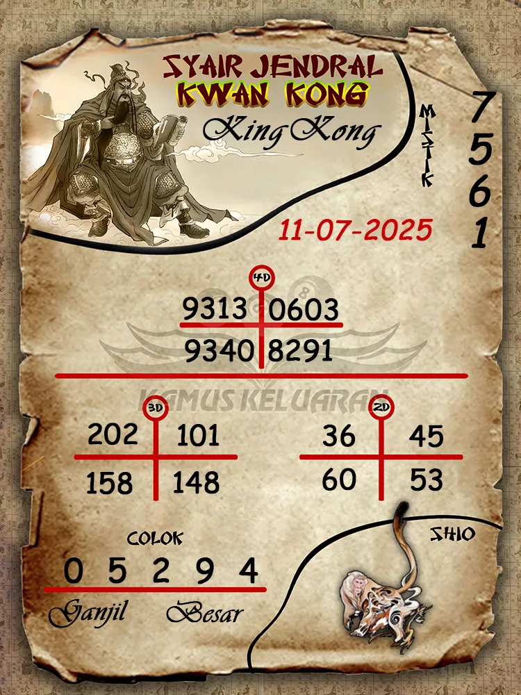 syair jendral kwan kong KingKong 11 07 2025