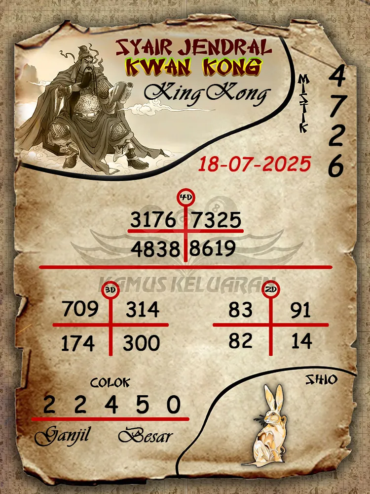 syair jendral kwan kong KingKong 18 07 2025