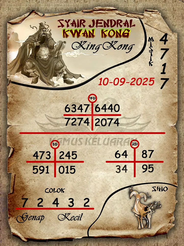 syair jendral kwan kong KingKong 10 09 2025