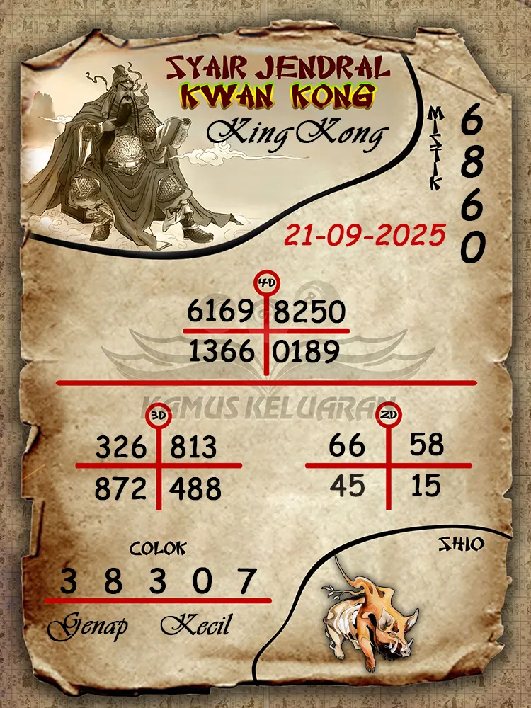 syair jendral kwan kong KingKong 21 09 2025