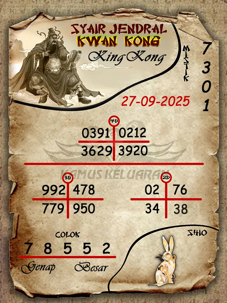 Syair jendral kwan kong KingKong 27 09 2025