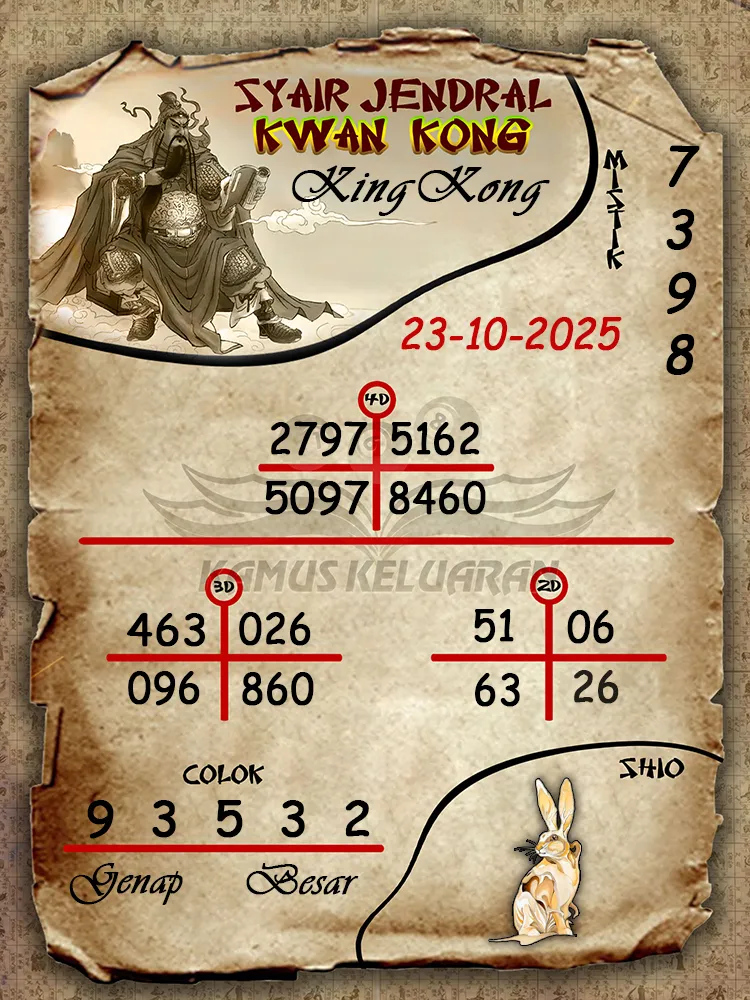 Syair Jendral Kwan Kong KingKong 23 10 2025