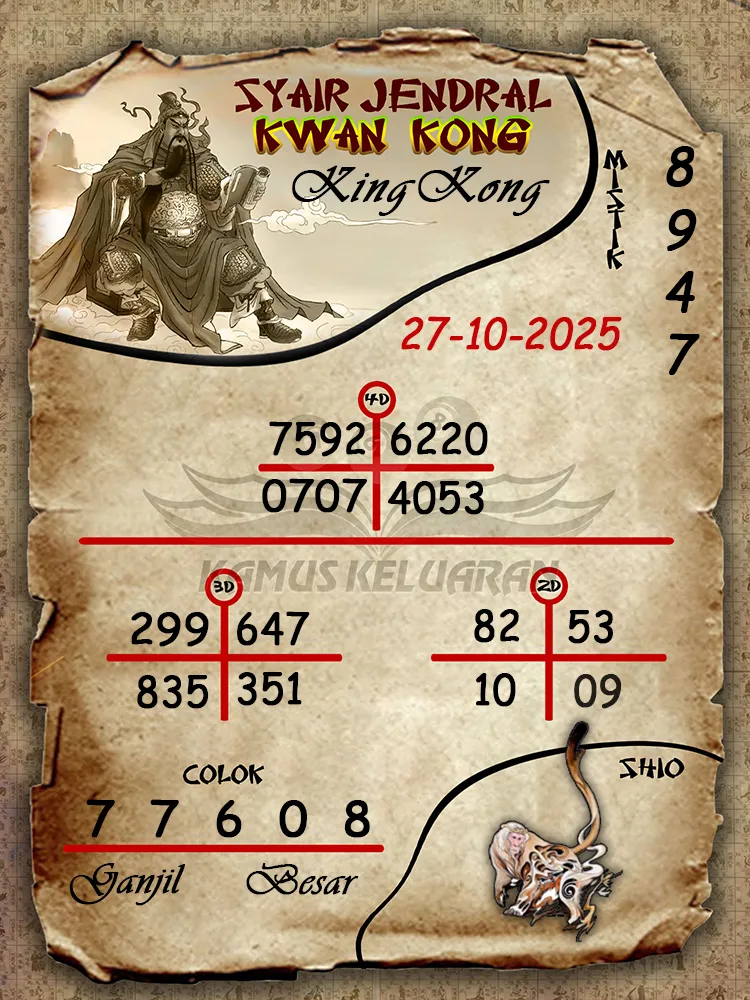 Syair Jendral Kwan Kong KingKong 27 10 2025