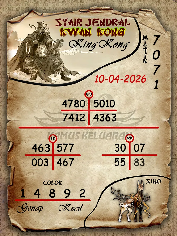 Syair Jendral Kwan Kong KingKong 10 04 2026