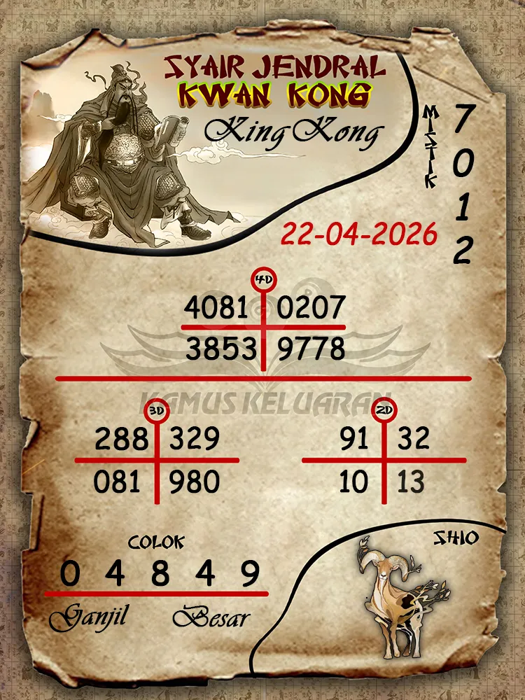 Syair Jendral Kwan Kong KingKong 22 04 2026