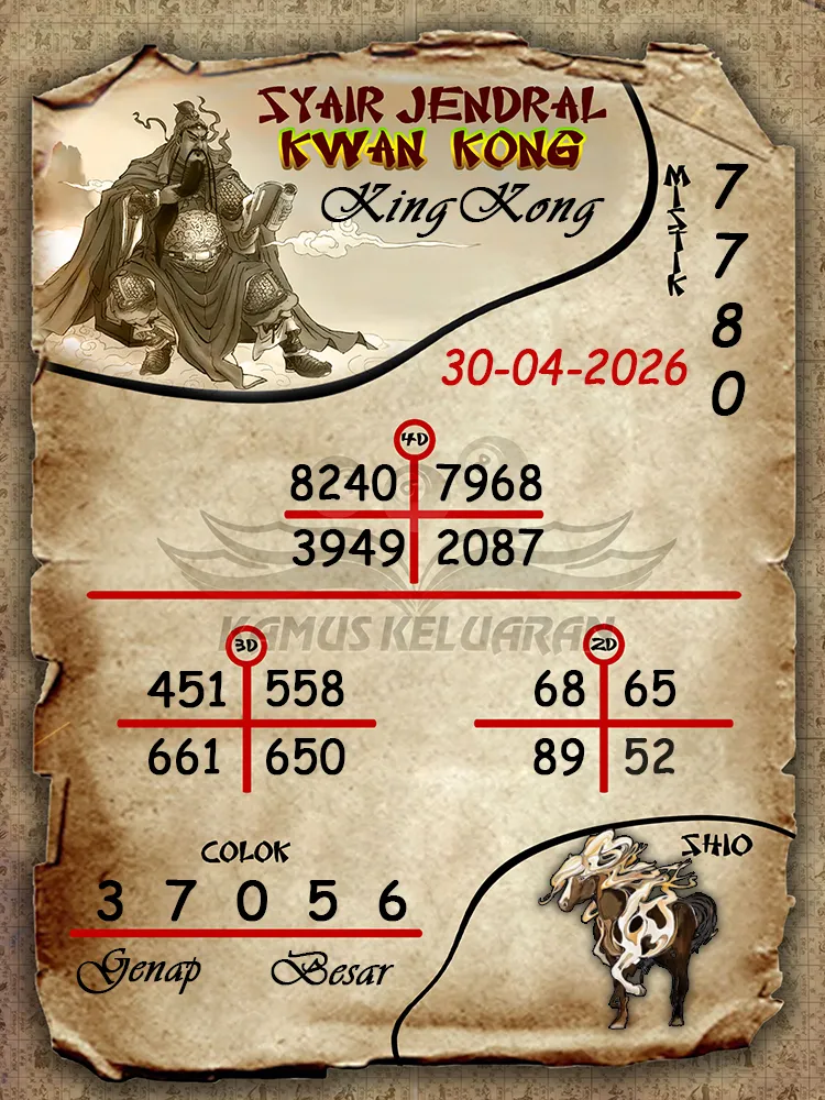 Syair Jendral Kwan Kong KingKong 30 04 2026